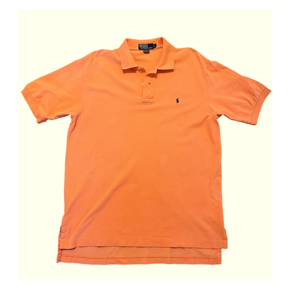 Polo Ralph Lauren Shirt Large Y2K Vintage Orange Cotton Pique Short Sleeve